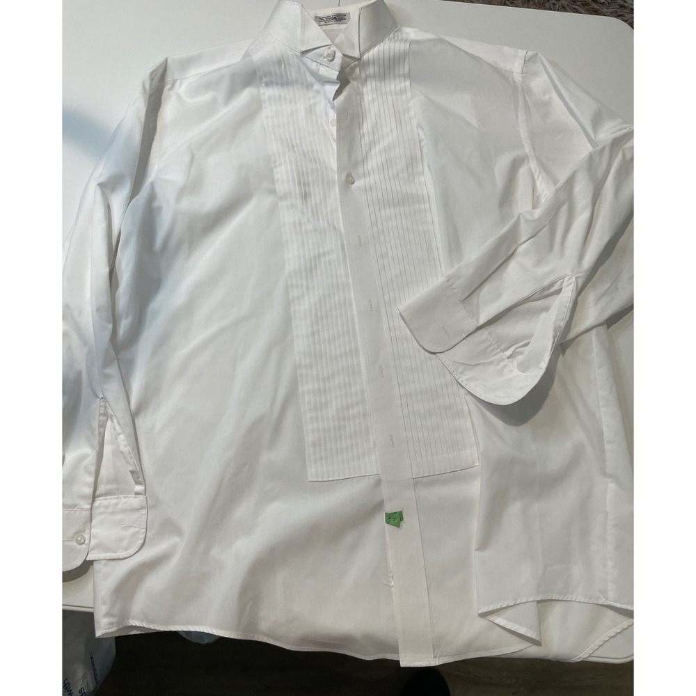 Neil Allyn Mens White Wing Tip Collar Pleated Bib Front Tuxedo Shirt XL 34/35